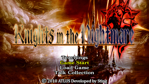 Knights in the Nightmare title screen for PSP